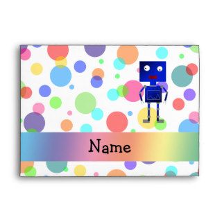 Personalized name robot rainbow polka dots envelopes
