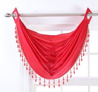 Stylemaster Chelsea Grommet Waterfall Valance with Beaded Trim, 36 Inch by 37 Inch, Crimson   Window Treatment Valances