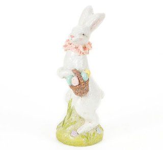 12.5" Sweet Delights Crackled Bunny Rabbit with Basket of Easter Eggs Figure   Collectible Figurines