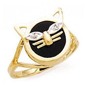 14k Gold; Black Onyx and Diamond Cat Ring Jewelry
