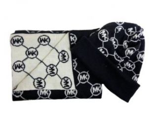 Michael Kors Scarf & Hat Set MK Circle Monogram Logo Black/White Clothing