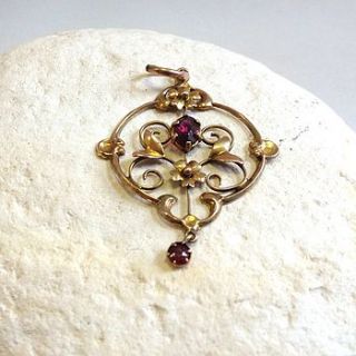 vintage gold and amethyst flower pendant by iamia