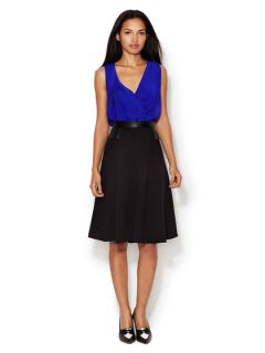 Jeanie Ponte A Line Skirt with Faux Leather Trim by Walter