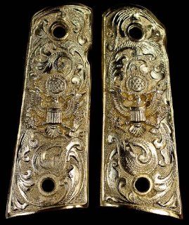 Gold 1911 Gun Grips American Eagle Floral Scroll Engraved Design  Sports & Outdoors