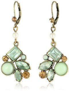 Betsey Johnson "Mint Multi" Crystal Gem Cluster Drop Earrings Jewelry