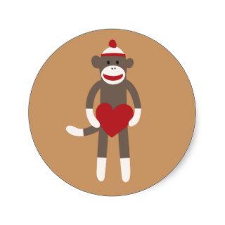 Cute Smiling Sock Monkey with Heart Sticker