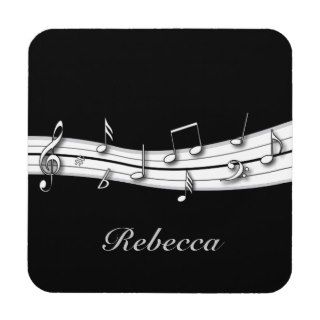 Grey black and white musical notes score drink coaster