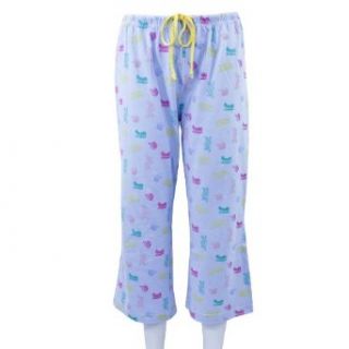 Leisureland Women's Knit Pajama Lounge Capri Pants Blue Tropical Design Small Pajama Bottoms