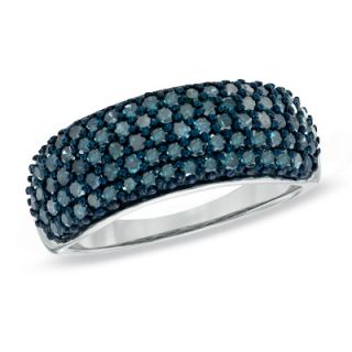 CT. T.W. Enhanced Blue Diamond Multi Row Band in Sterling Silver