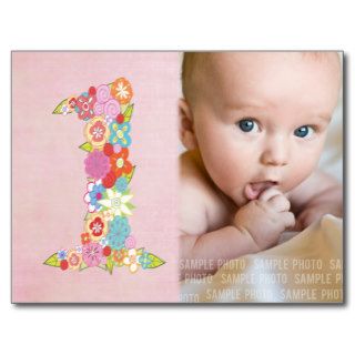Baby Girl's 1st Birthday Thank You Photo Card Postcard