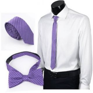 Landisun 1B645 Purples Stripes Mens Silk Tie Self Bow Tie Combo at  Mens Clothing store