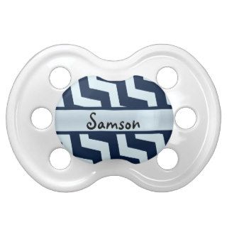 Personalized Navy Light Blue Chevron Pattern Baby Pacifiers