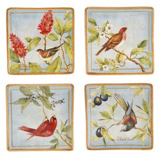 Certified International 4 piece Botanical Birds Ceramic Canape Plate Certified International Plates