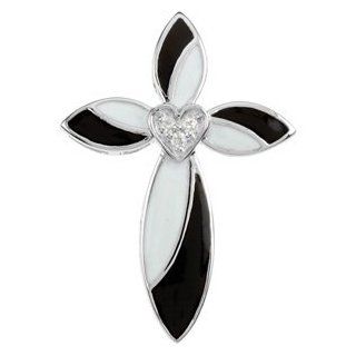 Black and White Enamel Diamond Cross Pendant Jewelry