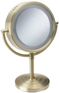 Jerdon Eclipse 5X to 1X Halo Lighted Mirror, Brushed Brass Finish  Personal Mirrors  Beauty