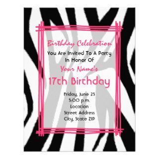 Zebra Print And Hot Pink Fashion Birthday Invite