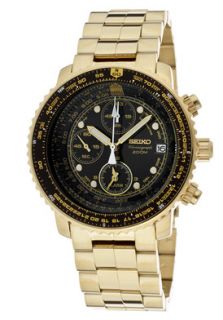 Seiko SNA414  Watches,Mens Aviation Chronograph Goldtone Black Dial, Chronograph Seiko Quartz Watches