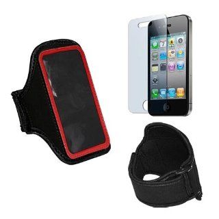 Skque Premium Red Sport Armband Case with Clear Screen Protector for Apple Iphone 4S 4G 8GB 16GB 32GB Cell Phones & Accessories