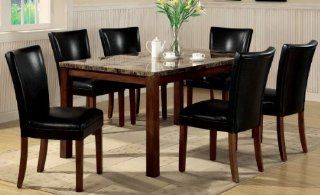 7pc Dining Table & Parson Chairs Set Black Leather Like Rich Cherry Finish Furniture & Decor