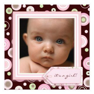 Polka Dot Pink Sweet Baby Girl Birth Announcement