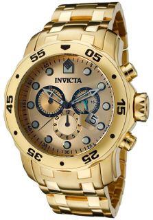 Invicta 0074  Watches,Mens Pro Diver Chronograph Gold Dial 18k Gold Plated Stainless Steel, Chronograph Invicta Quartz Watches