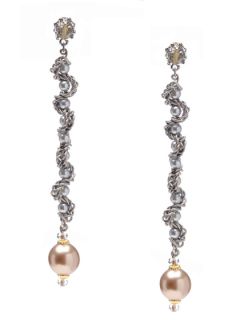 Twisted Linear Pearl Drop Earrings by Miriam Haskell