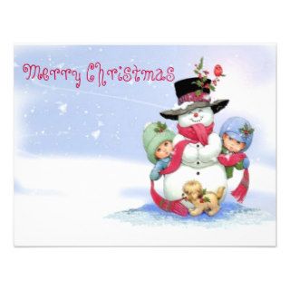 Snowman on christmas scene personalized announcements