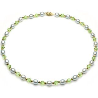 14k Yellow Gold 7 8mm Blue Freshwater Pearl with Green Swarovsky Crystal and 3 4mm Gold Bead Necklace 17" Jewelry