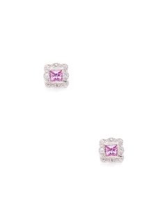 Pink Sapphire & Diamond Square Stud Earrings by H2 at Hammerman