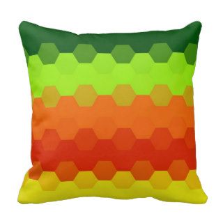 Hexagon Green Lime Orange Red Yellow Retro Stripes Pillows