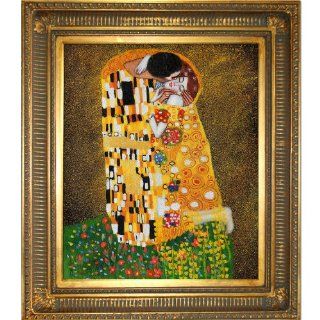 Art KL1839 FR 655G20X24 Gustav Klimt The Kiss 20 Inch by 24 Inch Framed Oil Painting on Canvas, Full View  