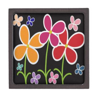 Colorful Cartoon Style Flowers • Medium 3" • Premium Jewelry Boxes