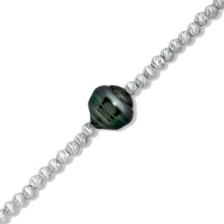 10.0mm Ringed Cultured Tahitian Pearl and Diamond Cut Bead