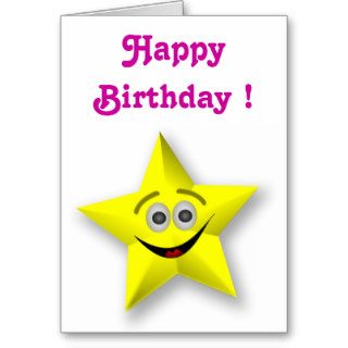 HAPPY BIRTHDAY SMILEY FACE STAR GREETING CARD
