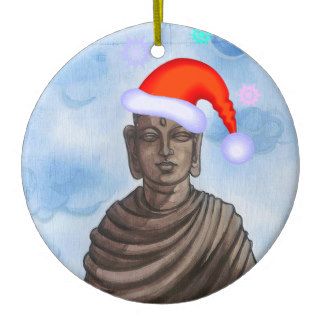 Buddha with Santa hat II Christmas Tree Ornaments