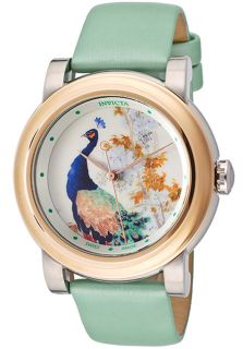 Invicta 12132  Watches,Womens Angel White/Peacock Image Dial Light Green Genuine Leather, Casual Invicta Quartz Watches