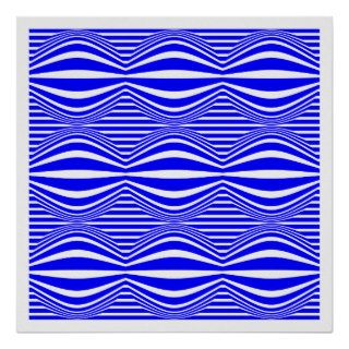 Op Art Lines and Spheres 01   Blue and White Print