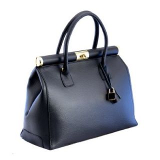 H & S HS 1205 NR Minerva Made in Italy Leather Black Structured Top Handle Bag Top Handle Handbags Shoes