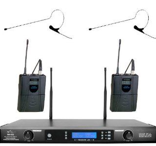 Awisco UHF 822b670b 2 Channel 64 Selectable Frequency Black Color Mini Headset Wireless Microphone Musical Instruments