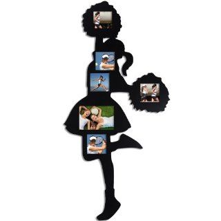 Adeco [PF0327] 6 Openings "Cheerleader" Collage Picture Frame   Cheerleader Shape, Black, Wall Decoration   Holds Five 4x4 and One 5x7 Inch Photos   Cheerleading Room Decor