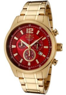 Invicta 0793  Watches,Mens Invicta II Chronograph Red Dial 18k Gold Plated Stainless Steel, Chronograph Invicta Quartz Watches
