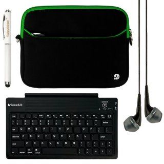 VanGoddy Neoprene Sleeve for Samsung Galaxy Tab 4, 3, 2, / Tab Pro / Note 10.1 inch Tablet + Bluetooth Keyboard + Laser Stylus Pen + Black Headphones (Green Trim) Computers & Accessories