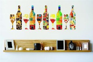 Wine Glasses Bottles Colorful Kitchen Home Decor Picture Art Graphic Design Peel & Stick Sticker Mural Vinyl Wall   Best Selling Cling Transfer Decal Color 672 Size  8 Inches X 40 Inches   22 Colors Available   Wine Pictures For Kitchen