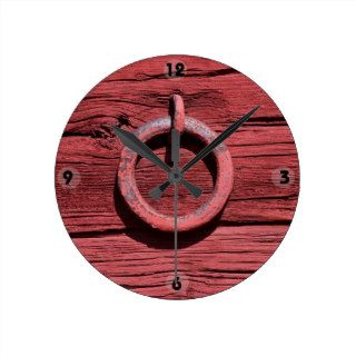Rustic Rural Red Wood Wall Iron Ring Clock