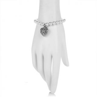 Lisa Hoffman Crystal Pearlescent Bracelet with Silvertone Heart   Madagascar Or