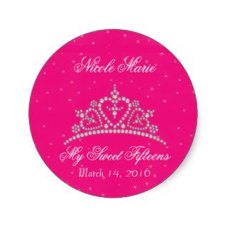 Fuchsia Princess Tiara Party Favor Sticker