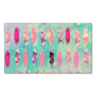 Pink Watercolor Feather Abstract Turquoise Pattern Business Card Template