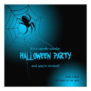 Halloween Black Spider on Web Custom Invitations