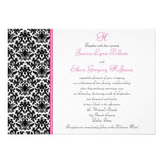 Black, White, Pink Damask Wedding Invitation