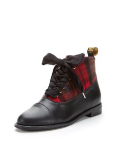 Tartan Leather and Wool Mix Bootie by F Troupe